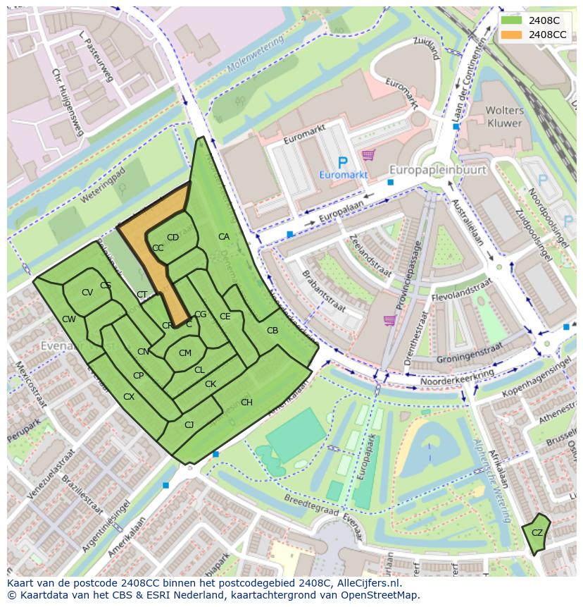 Afbeelding van het postcodegebied 2408 CC op de kaart.