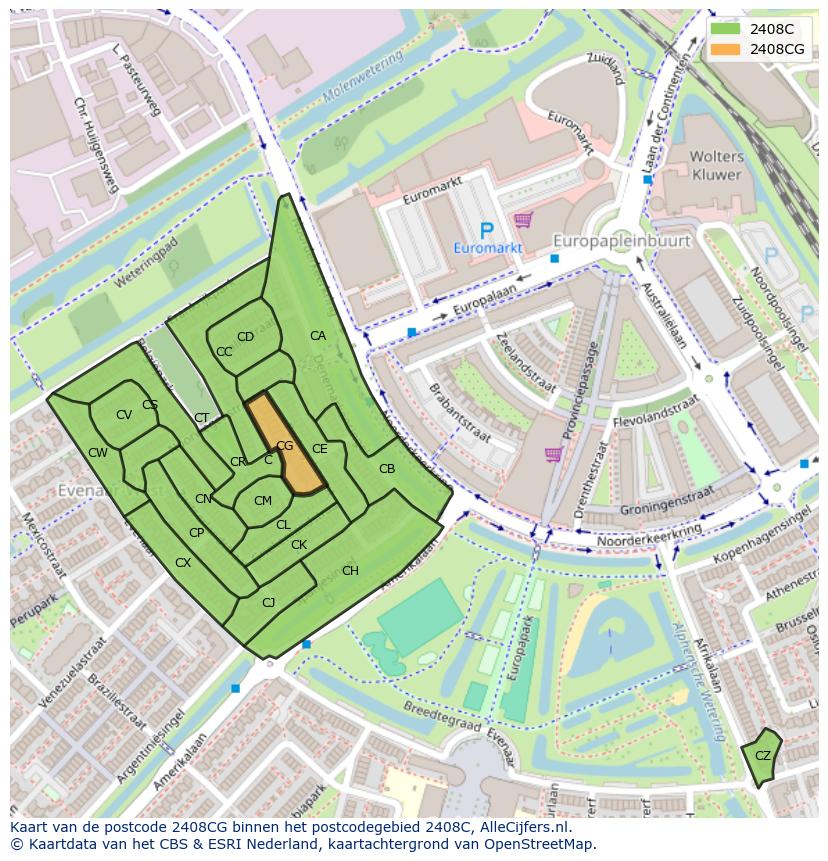 Afbeelding van het postcodegebied 2408 CG op de kaart.