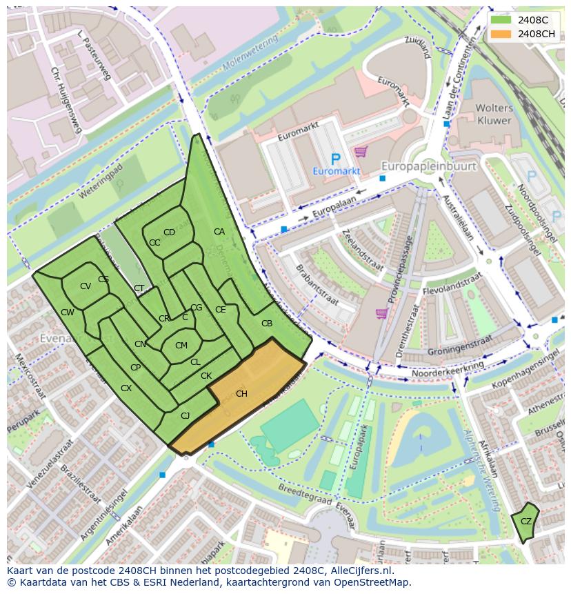 Afbeelding van het postcodegebied 2408 CH op de kaart.