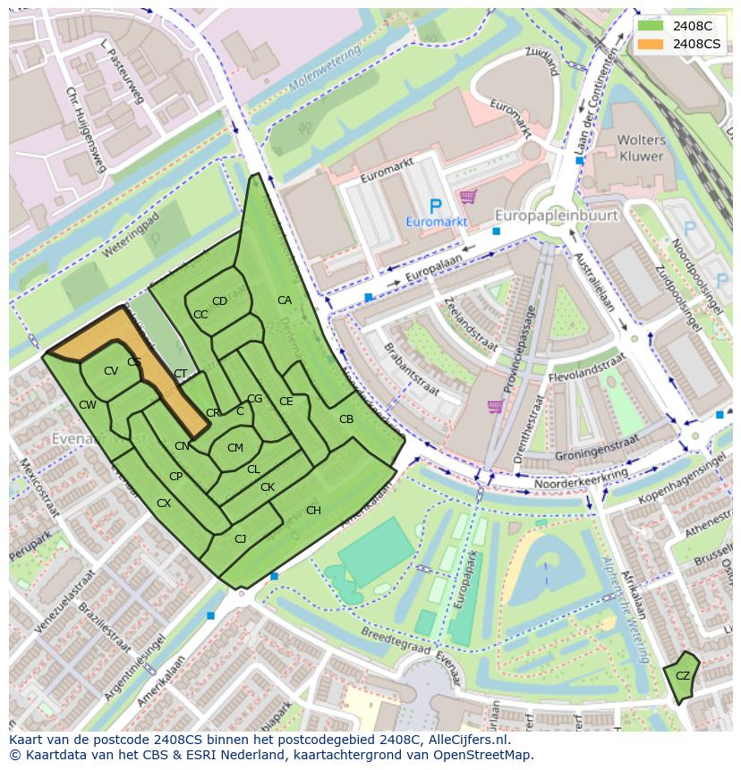 Afbeelding van het postcodegebied 2408 CS op de kaart.