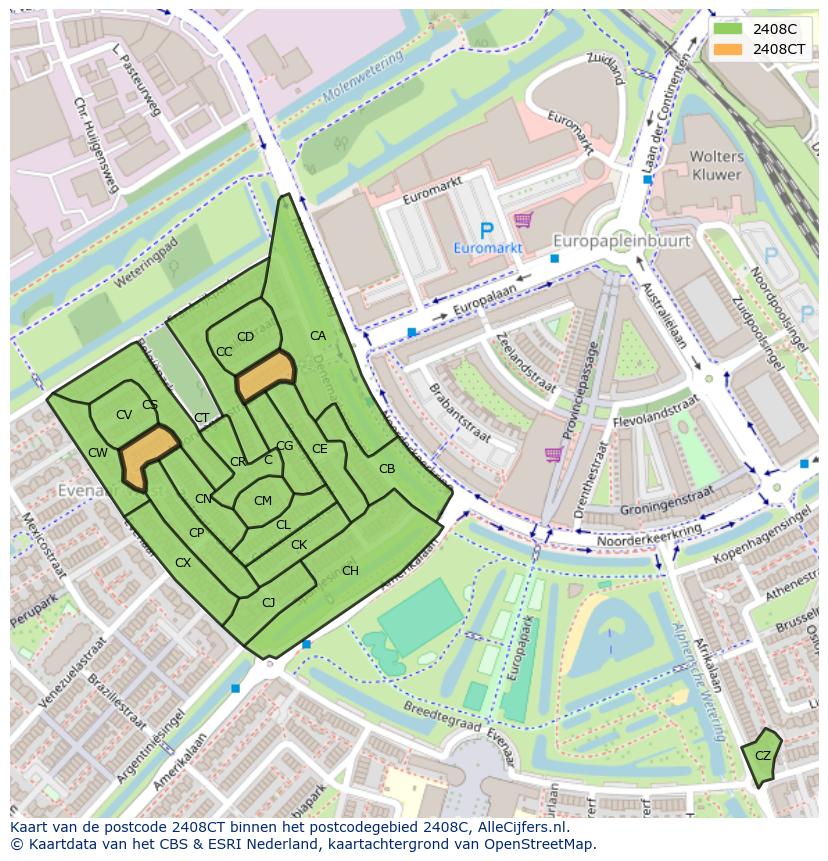 Afbeelding van het postcodegebied 2408 CT op de kaart.