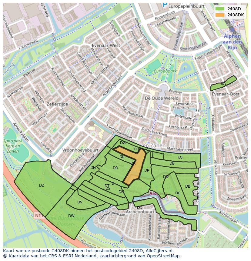 Afbeelding van het postcodegebied 2408 DK op de kaart.