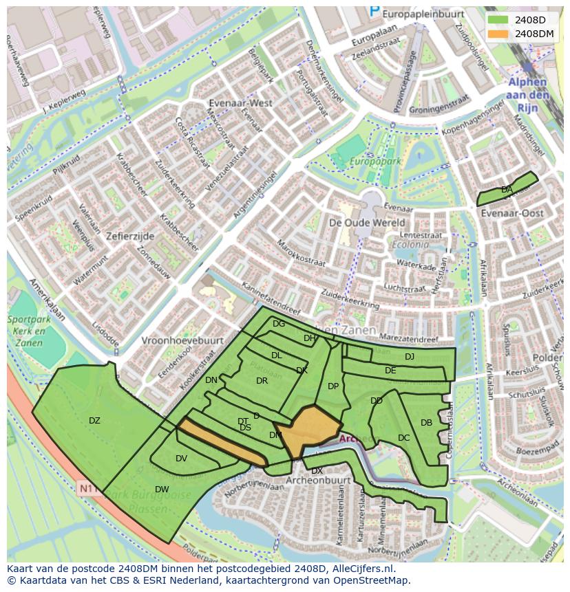 Afbeelding van het postcodegebied 2408 DM op de kaart.