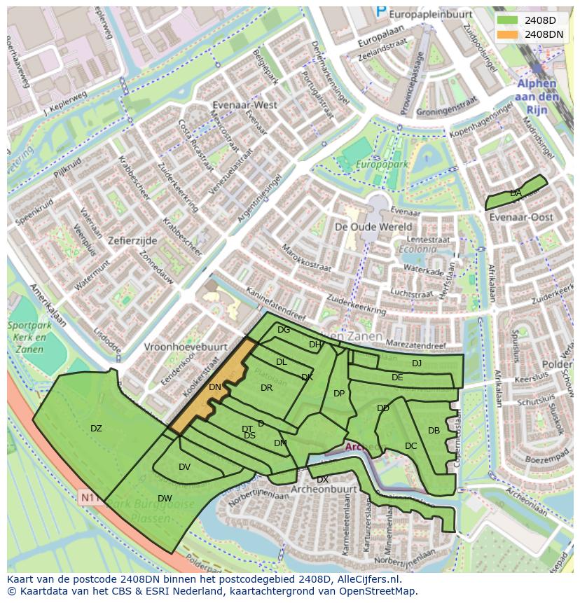 Afbeelding van het postcodegebied 2408 DN op de kaart.