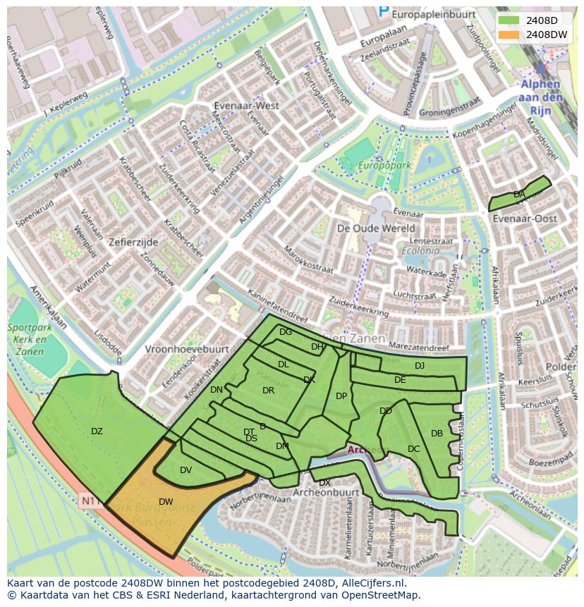 Afbeelding van het postcodegebied 2408 DW op de kaart.