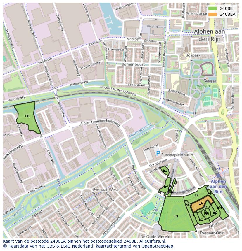 Afbeelding van het postcodegebied 2408 EA op de kaart.