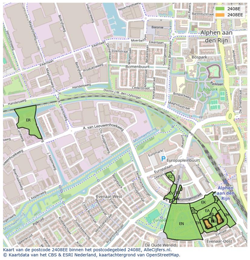 Afbeelding van het postcodegebied 2408 EE op de kaart.