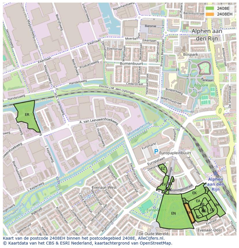 Afbeelding van het postcodegebied 2408 EH op de kaart.