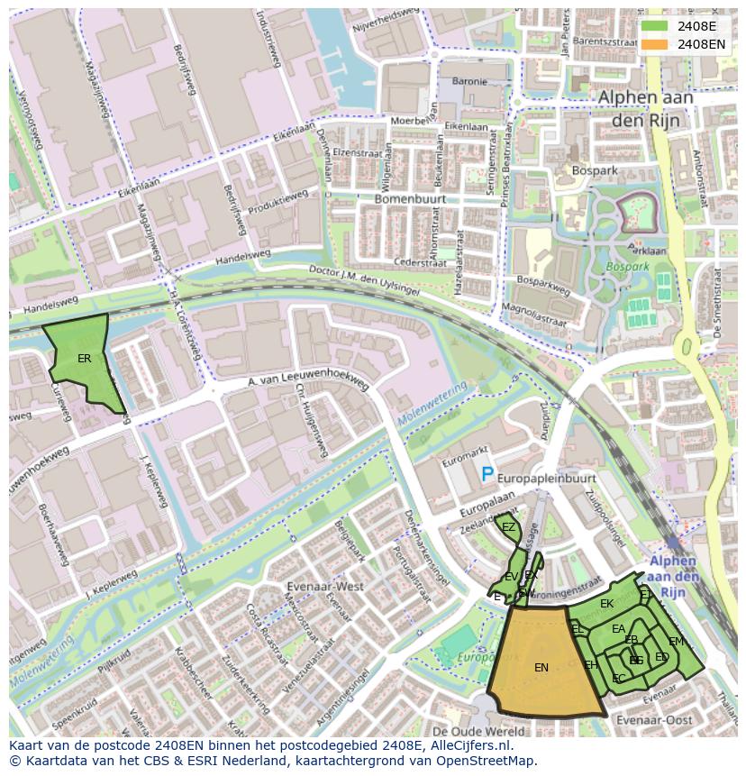 Afbeelding van het postcodegebied 2408 EN op de kaart.