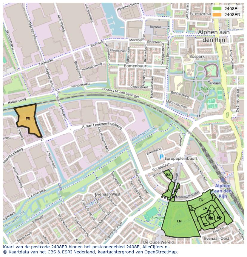 Afbeelding van het postcodegebied 2408 ER op de kaart.