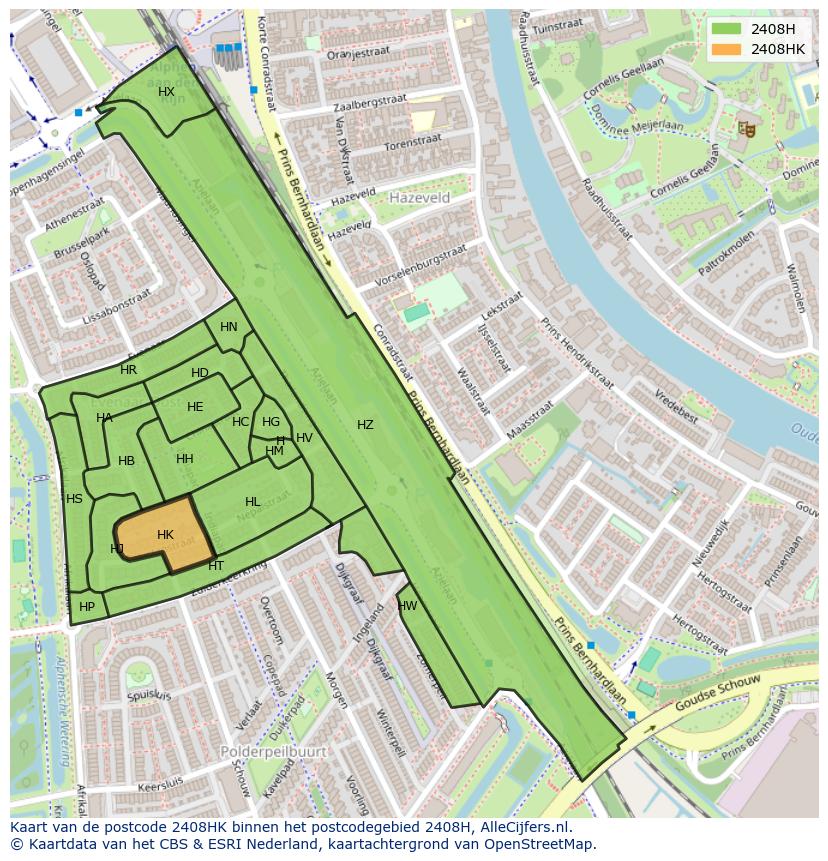 Afbeelding van het postcodegebied 2408 HK op de kaart.