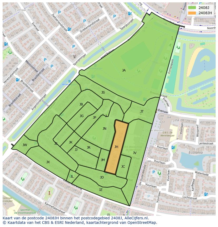 Afbeelding van het postcodegebied 2408 JH op de kaart.
