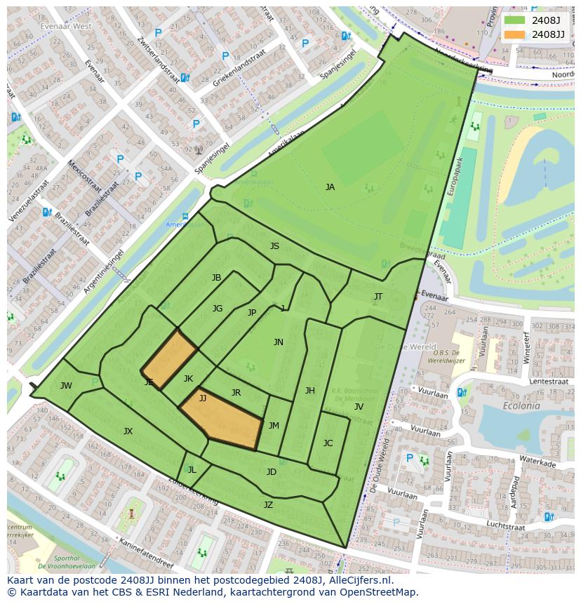 Afbeelding van het postcodegebied 2408 JJ op de kaart.