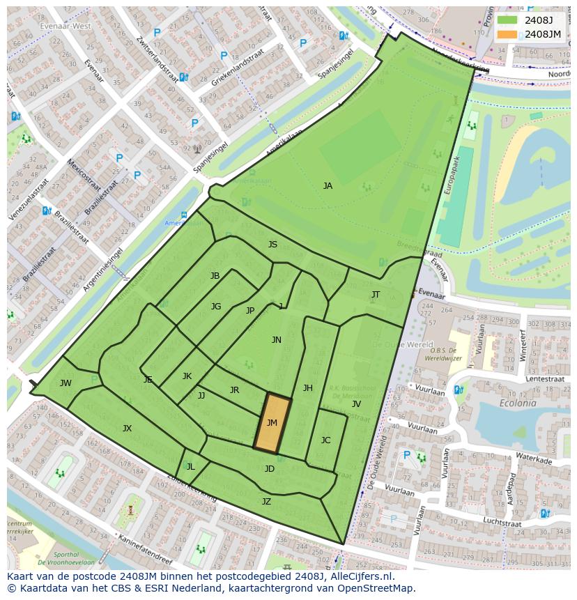 Afbeelding van het postcodegebied 2408 JM op de kaart.