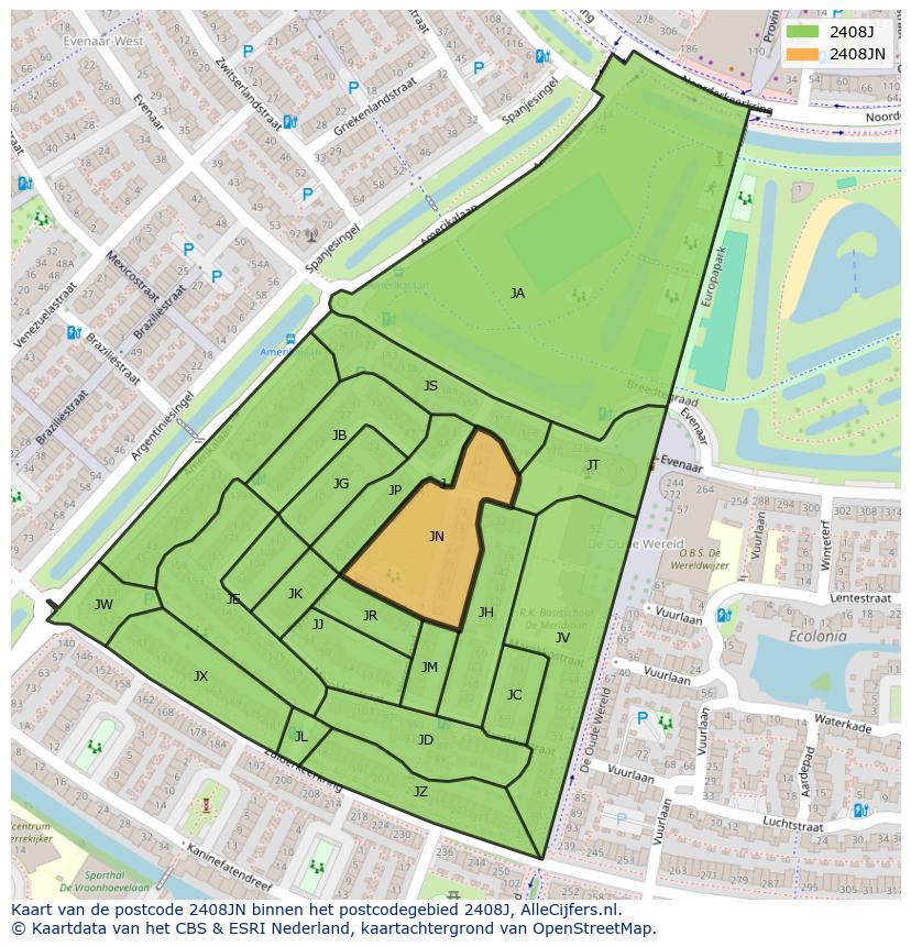 Afbeelding van het postcodegebied 2408 JN op de kaart.