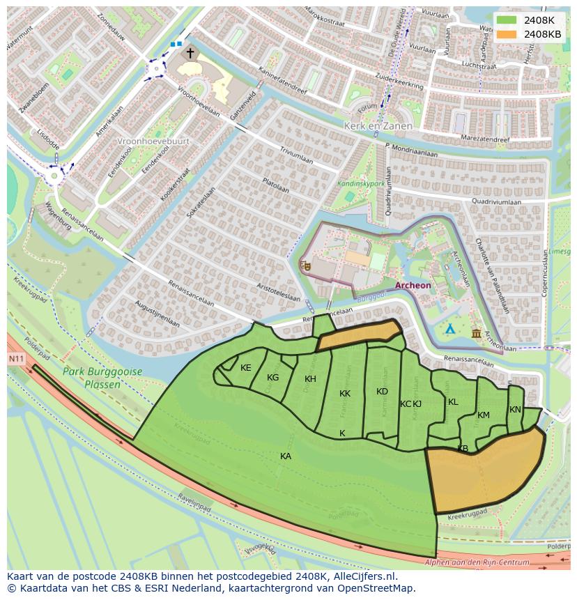 Afbeelding van het postcodegebied 2408 KB op de kaart.