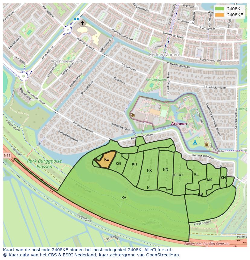 Afbeelding van het postcodegebied 2408 KE op de kaart.