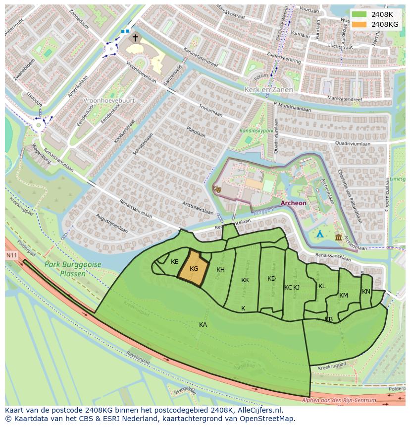Afbeelding van het postcodegebied 2408 KG op de kaart.