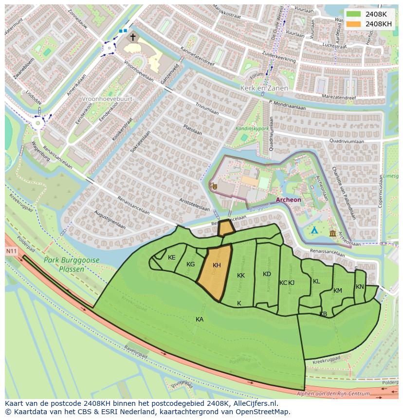 Afbeelding van het postcodegebied 2408 KH op de kaart.
