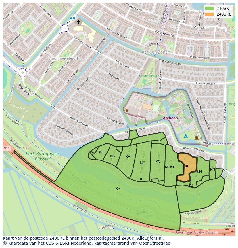 Afbeelding van het postcodegebied 2408 KL op de kaart.