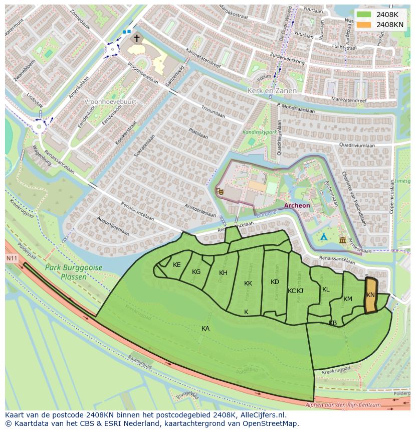 Afbeelding van het postcodegebied 2408 KN op de kaart.