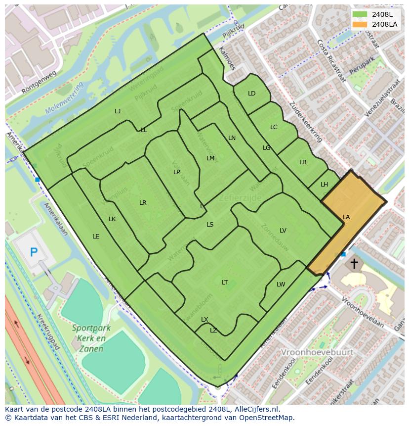 Afbeelding van het postcodegebied 2408 LA op de kaart.