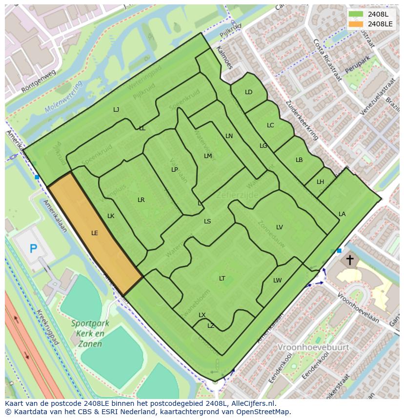 Afbeelding van het postcodegebied 2408 LE op de kaart.