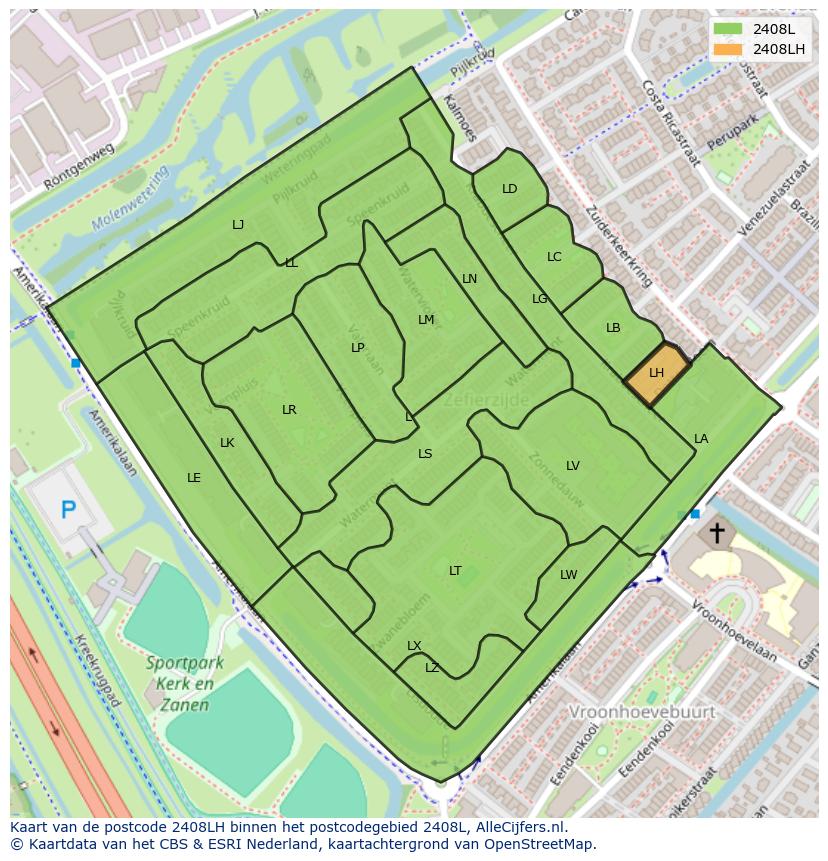 Afbeelding van het postcodegebied 2408 LH op de kaart.