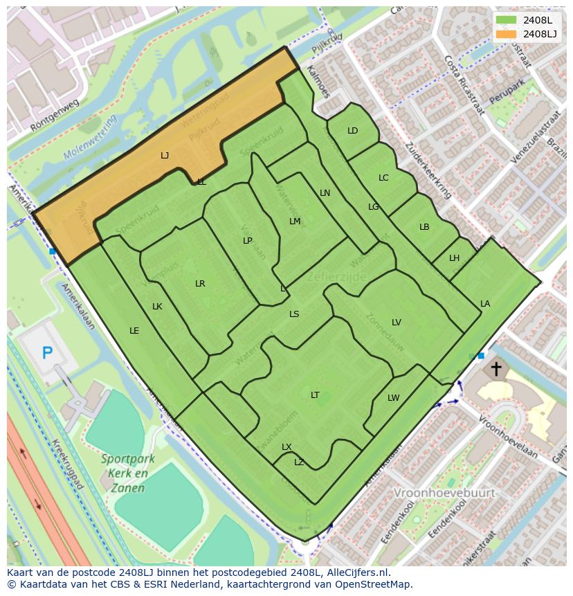 Afbeelding van het postcodegebied 2408 LJ op de kaart.