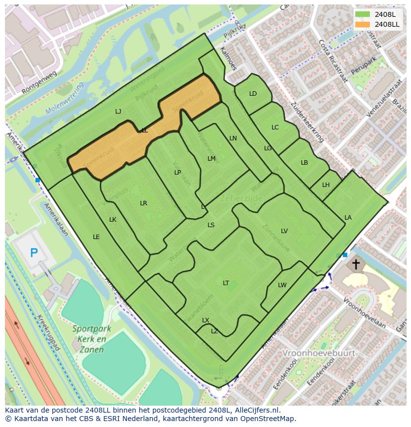 Afbeelding van het postcodegebied 2408 LL op de kaart.
