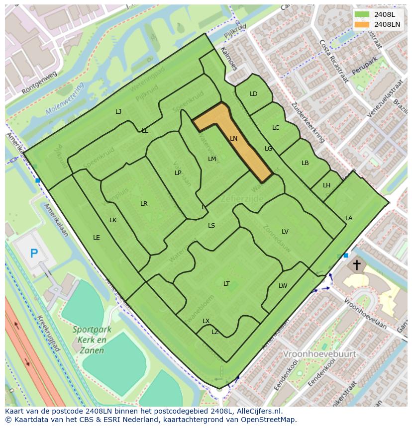 Afbeelding van het postcodegebied 2408 LN op de kaart.