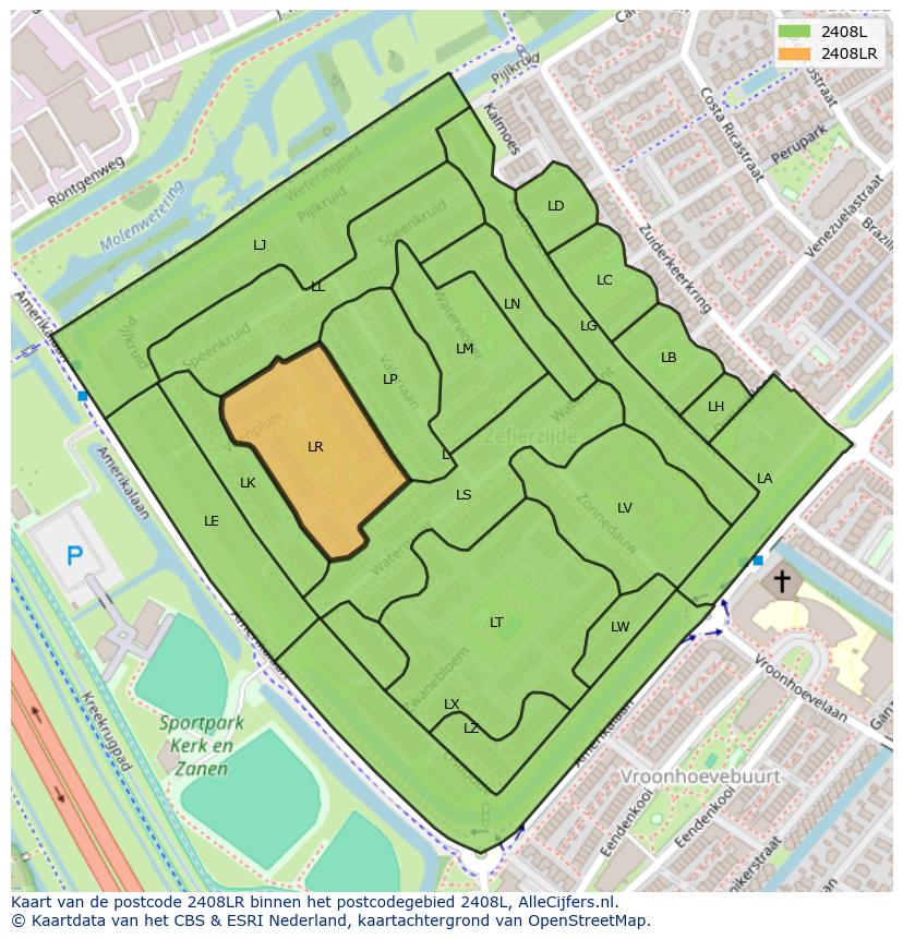 Afbeelding van het postcodegebied 2408 LR op de kaart.