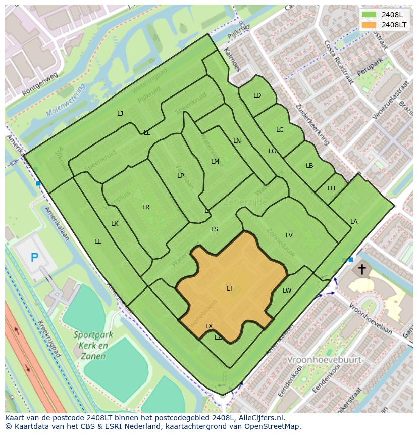 Afbeelding van het postcodegebied 2408 LT op de kaart.