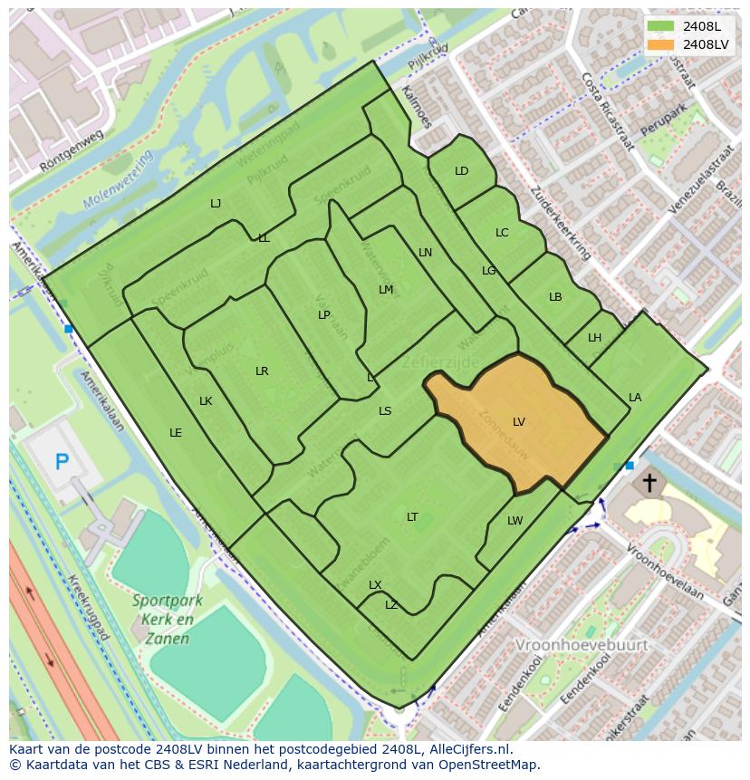 Afbeelding van het postcodegebied 2408 LV op de kaart.