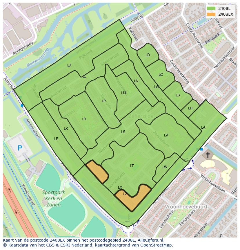 Afbeelding van het postcodegebied 2408 LX op de kaart.