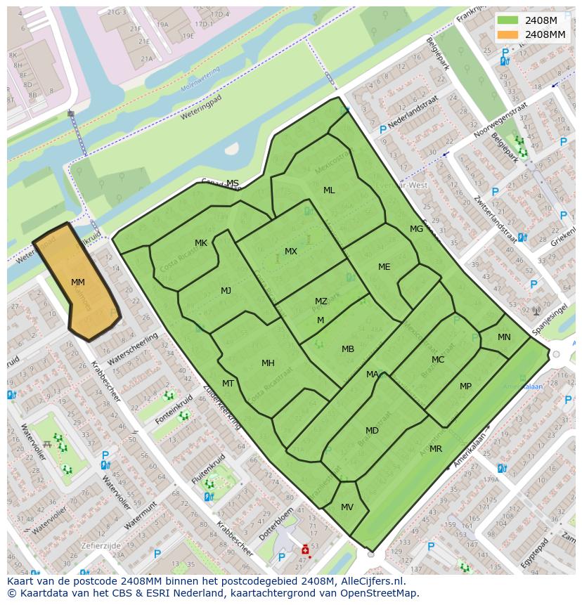 Afbeelding van het postcodegebied 2408 MM op de kaart.