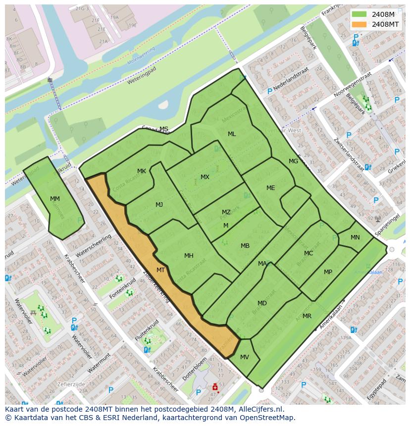 Afbeelding van het postcodegebied 2408 MT op de kaart.