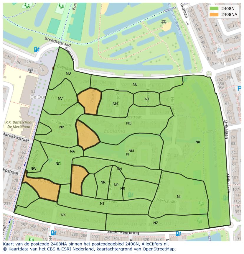 Afbeelding van het postcodegebied 2408 NA op de kaart.