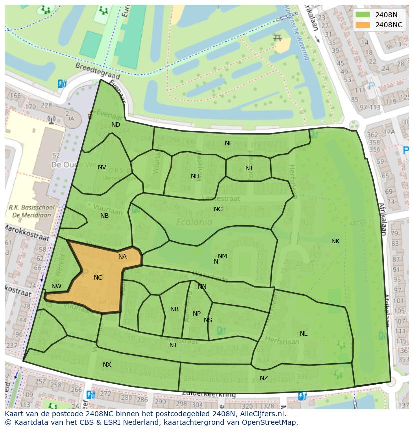 Afbeelding van het postcodegebied 2408 NC op de kaart.