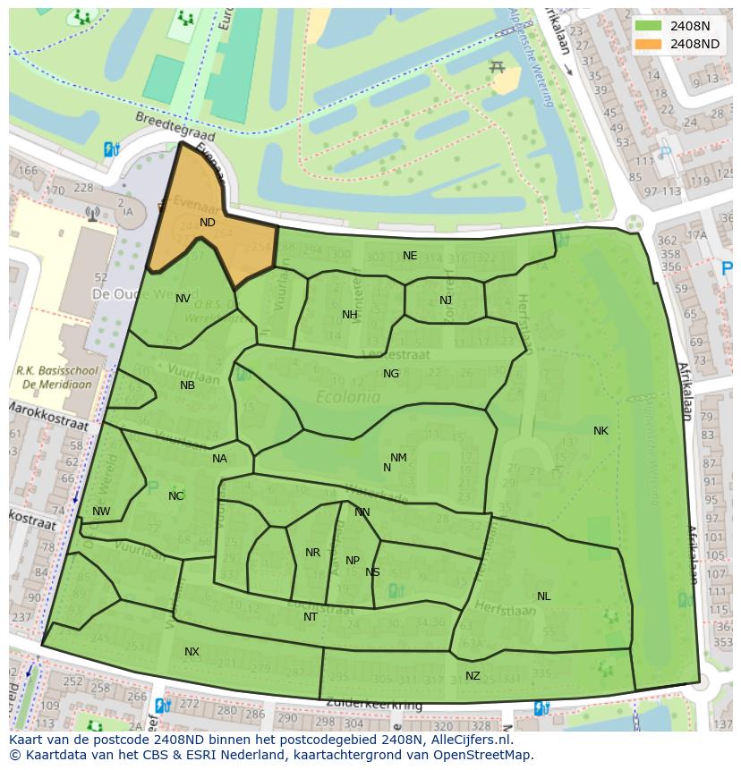 Afbeelding van het postcodegebied 2408 ND op de kaart.