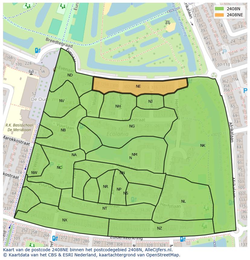 Afbeelding van het postcodegebied 2408 NE op de kaart.