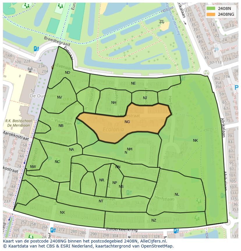 Afbeelding van het postcodegebied 2408 NG op de kaart.