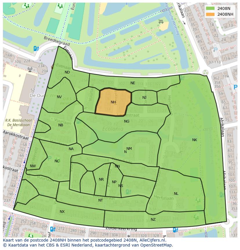 Afbeelding van het postcodegebied 2408 NH op de kaart.