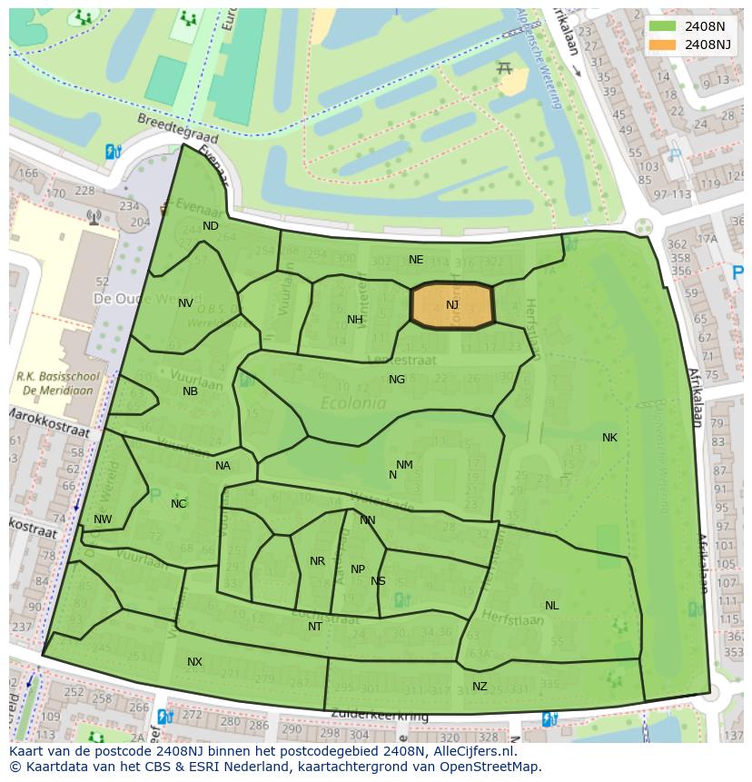 Afbeelding van het postcodegebied 2408 NJ op de kaart.