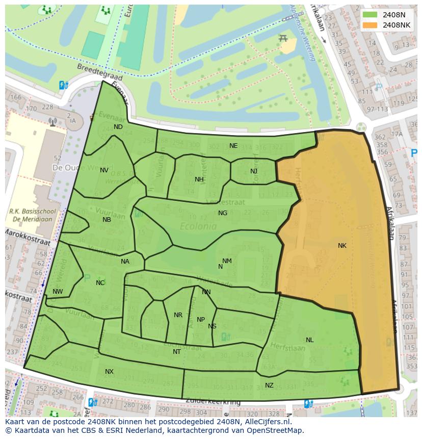 Afbeelding van het postcodegebied 2408 NK op de kaart.