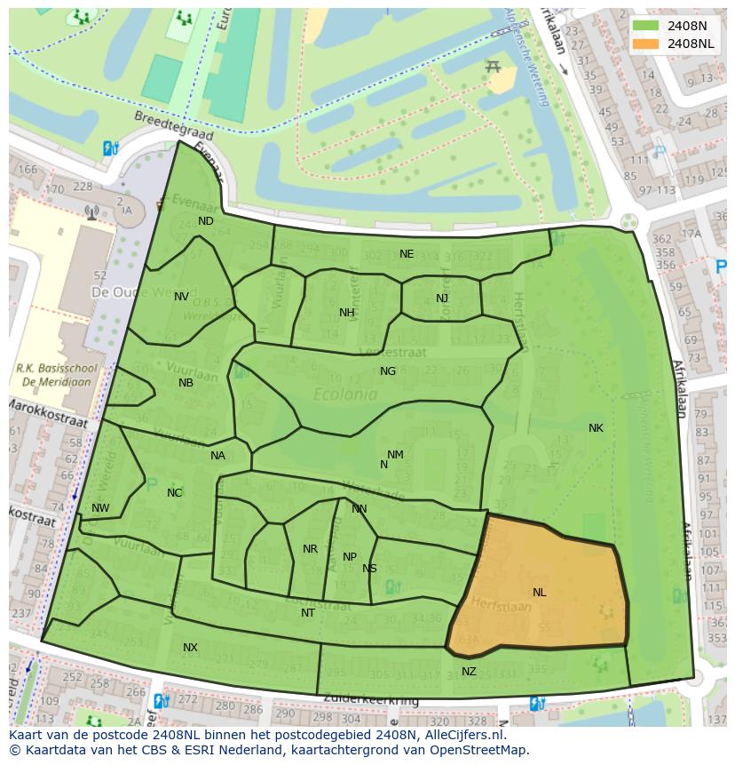 Afbeelding van het postcodegebied 2408 NL op de kaart.