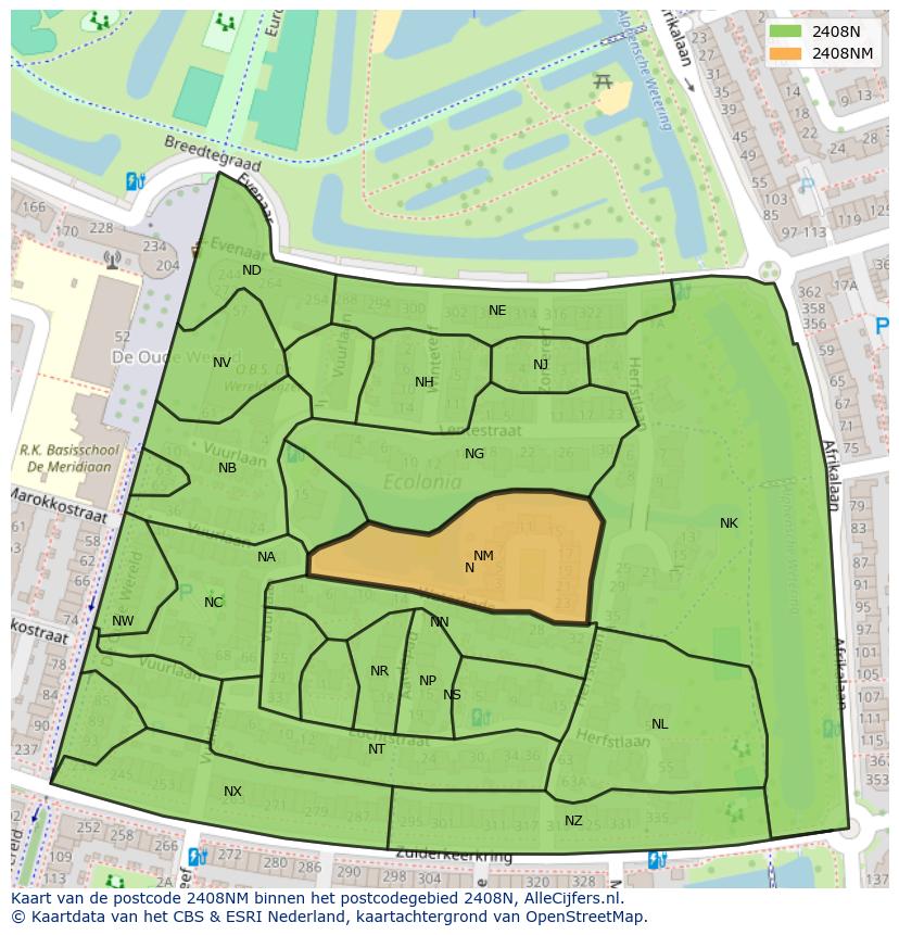 Afbeelding van het postcodegebied 2408 NM op de kaart.