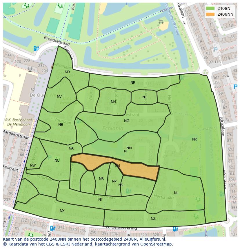 Afbeelding van het postcodegebied 2408 NN op de kaart.