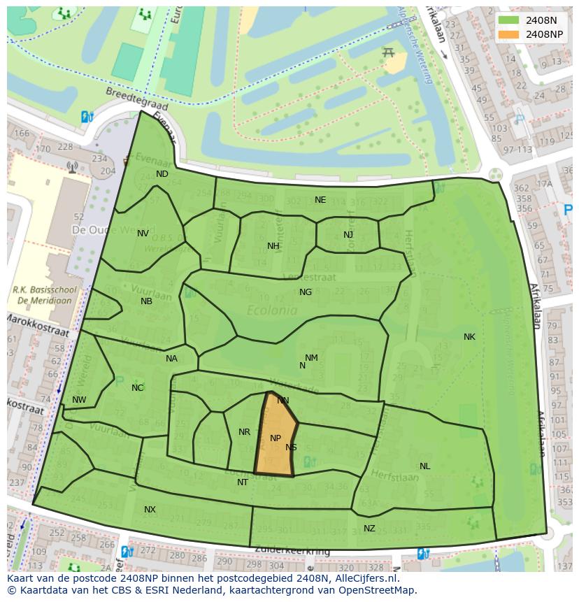 Afbeelding van het postcodegebied 2408 NP op de kaart.