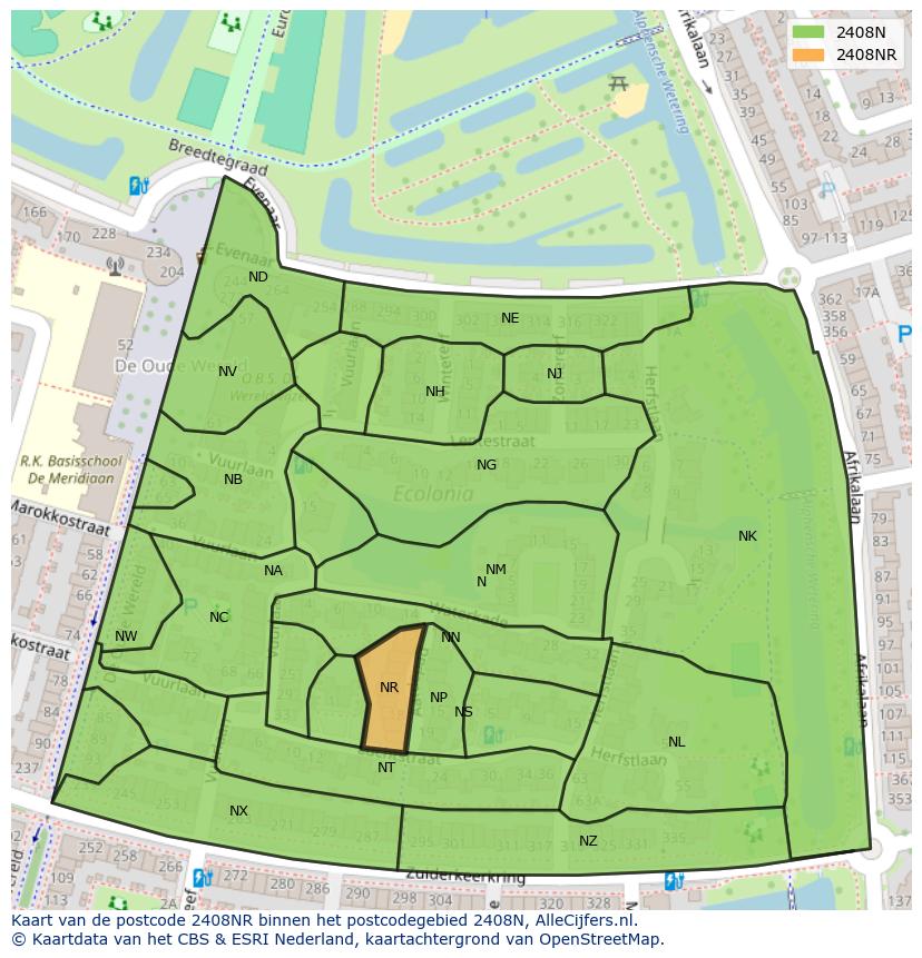 Afbeelding van het postcodegebied 2408 NR op de kaart.